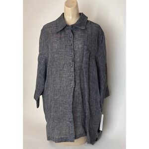 i.c. by Connie K Button-up Shirt Women's XXL Gray black 100% linen New